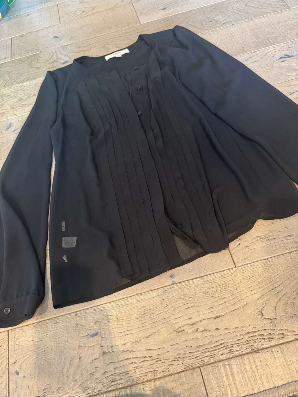 LOFT Black Sheer Pleated Blouse